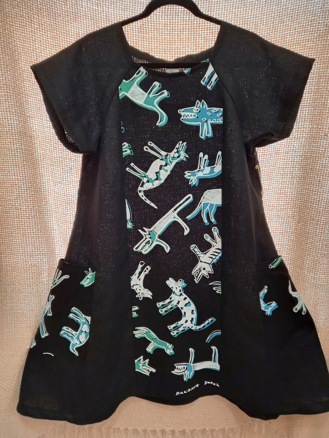 Dress: Panel with Funky Pockets (Large) Title: Too Many Cheeky dogs