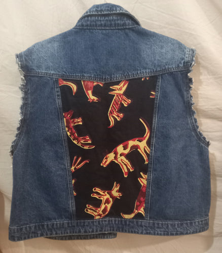 Vest : upcycled Denim XXLarge Title: Birribang Duruk (Many Cheeky dogs)