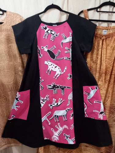 Dress: Panel (4) with Funky Pockets Large Title: Birribang Duruk (Many Cheeky dogs)