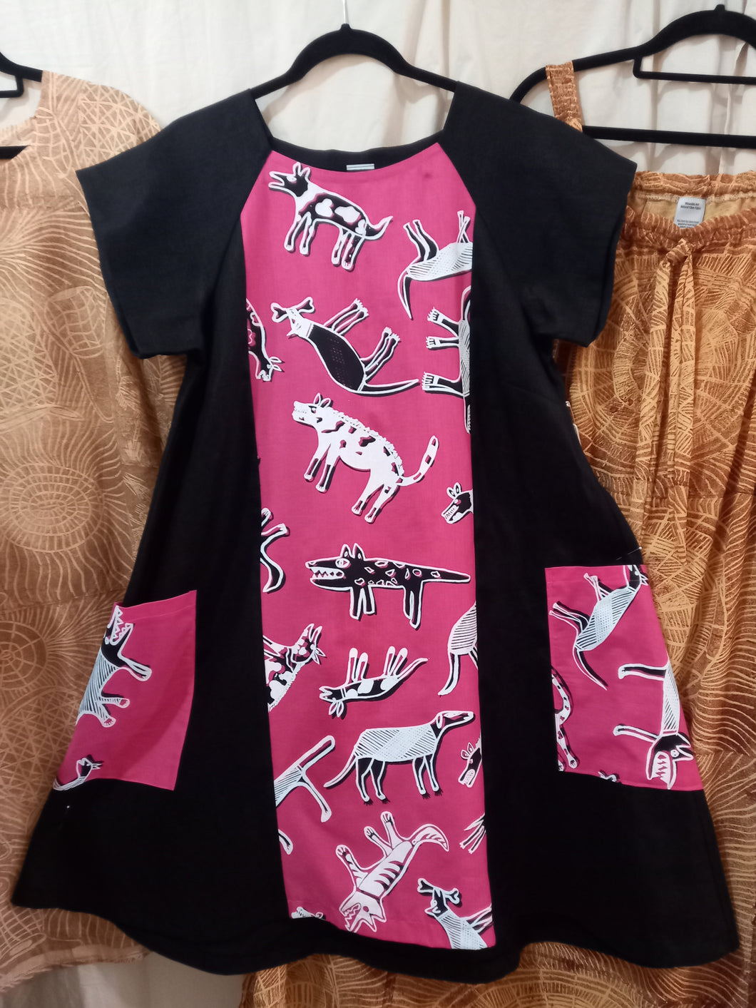 Dress: Panel (4) with Funky Pockets Large Title: Birribang Duruk (Many Cheeky dogs)