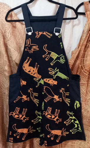 Overall shorts with Funky Pockets (2) Small/Medium Title: Birribang Duruk (Many Cheeky dogs)