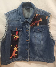 Load image into Gallery viewer, Vest : upcycled Denim XXLarge Title: Birribang Duruk (Many Cheeky dogs)