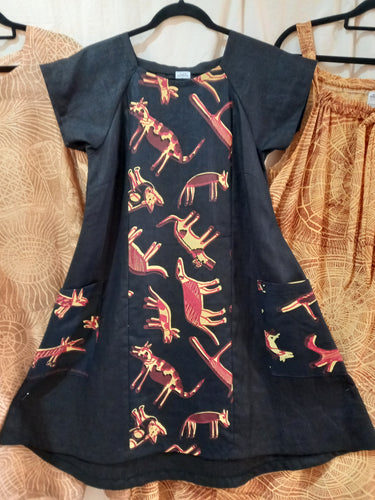 Dress: Panel (2) with Funky Pockets Small Title: Birribang Duruk (Many Cheeky dogs)