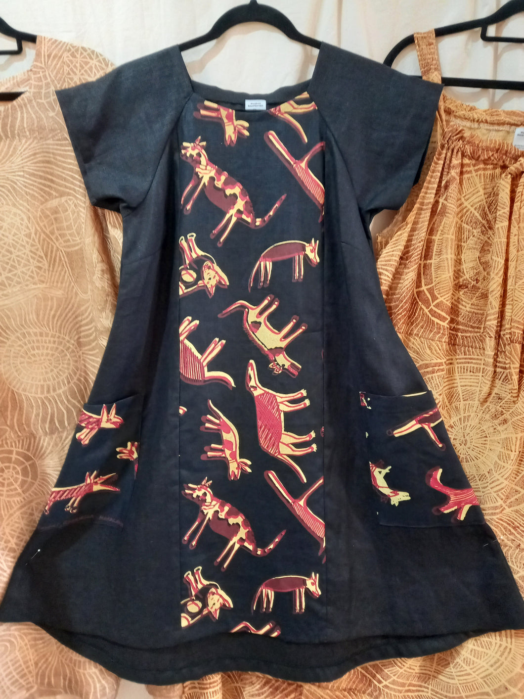 Dress: Panel (2) with Funky Pockets Small Title: Birribang Duruk (Many Cheeky dogs)
