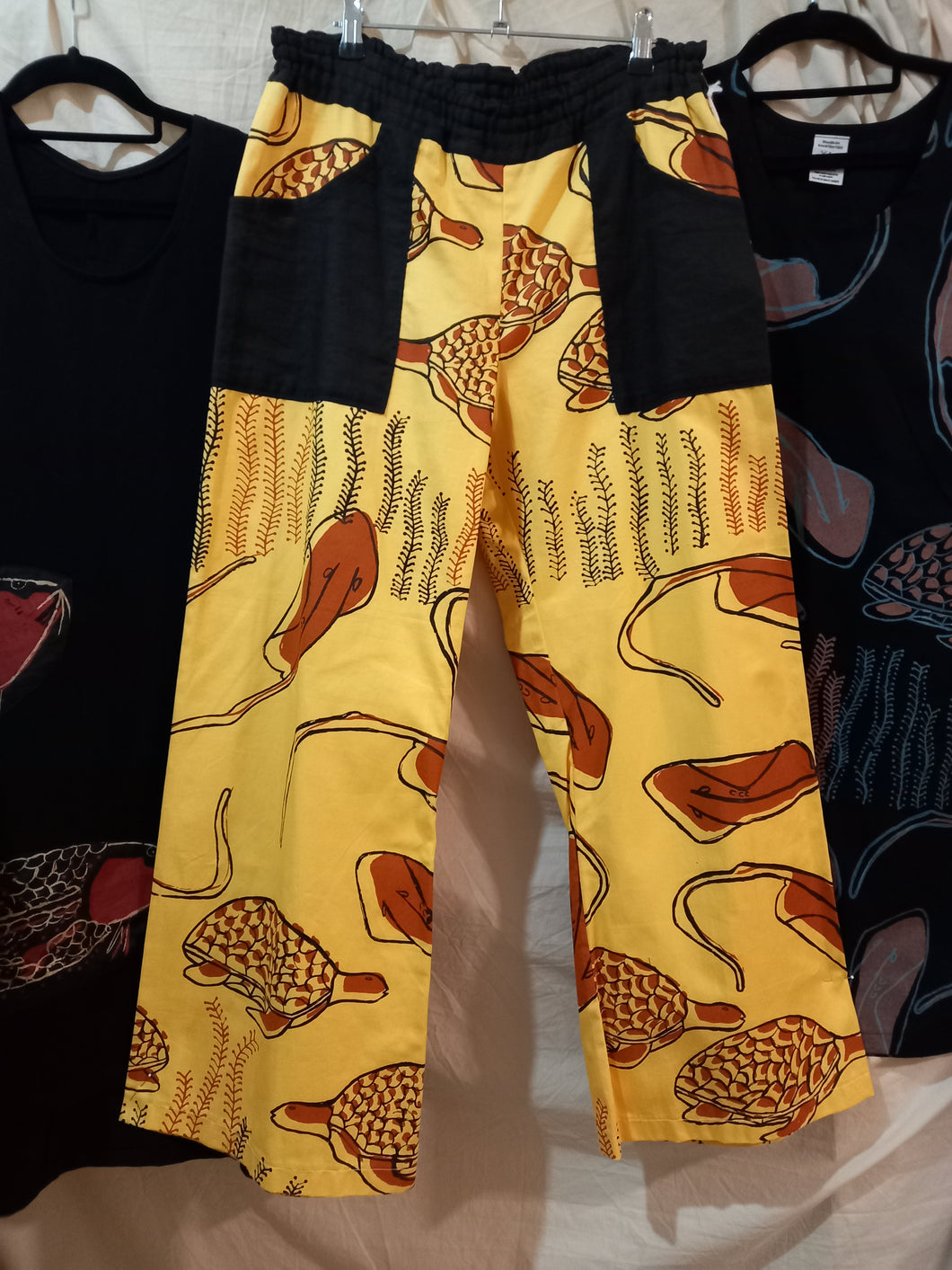 Pants (3) with funky pockets: Size: Medium Title: Mabbular (Stingray & Turtle)